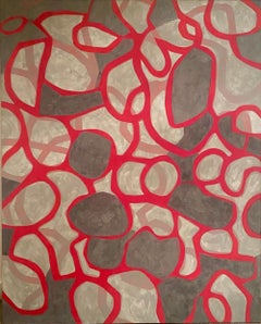 Study in Grey and Red (Contemporary Vertical Abstract Acrylic Painting, Canvas)
