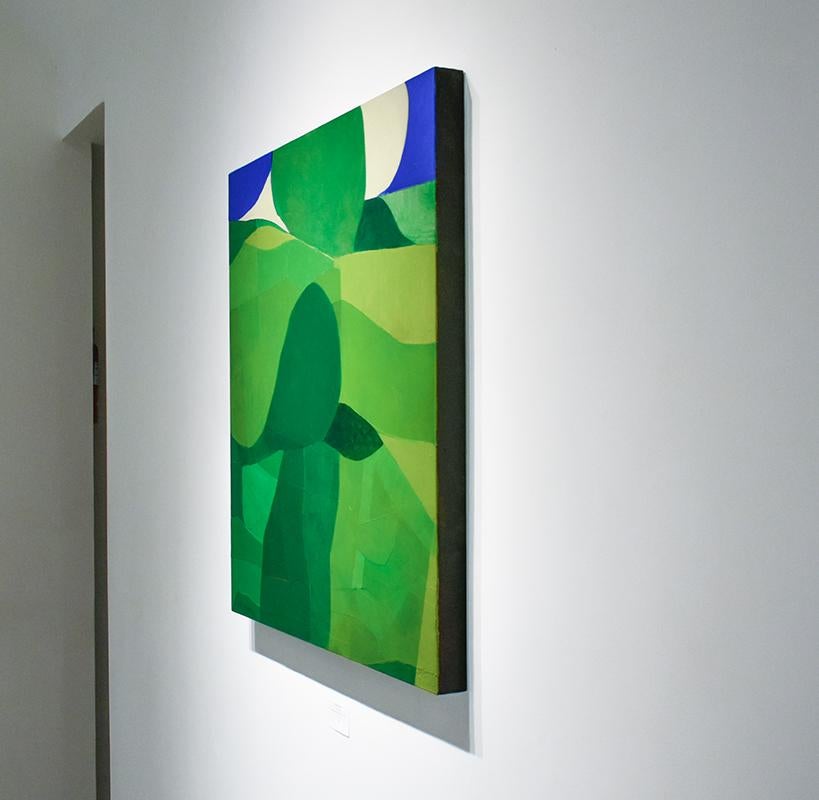 I. Hill (Paesaggio astratto quadrato contemporaneo in cartoncino verde traslucido) - Painting Astratto di Ralph Stout