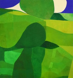 The Hill (Contemporary Square Abstract Landscape in Translucent Green Board)