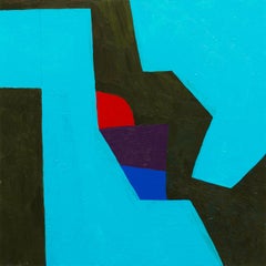 Ohne Titel 2 (Zeitgenössisches abstraktes geometrisches Gemälde in Blau, Rot, Schwarz)