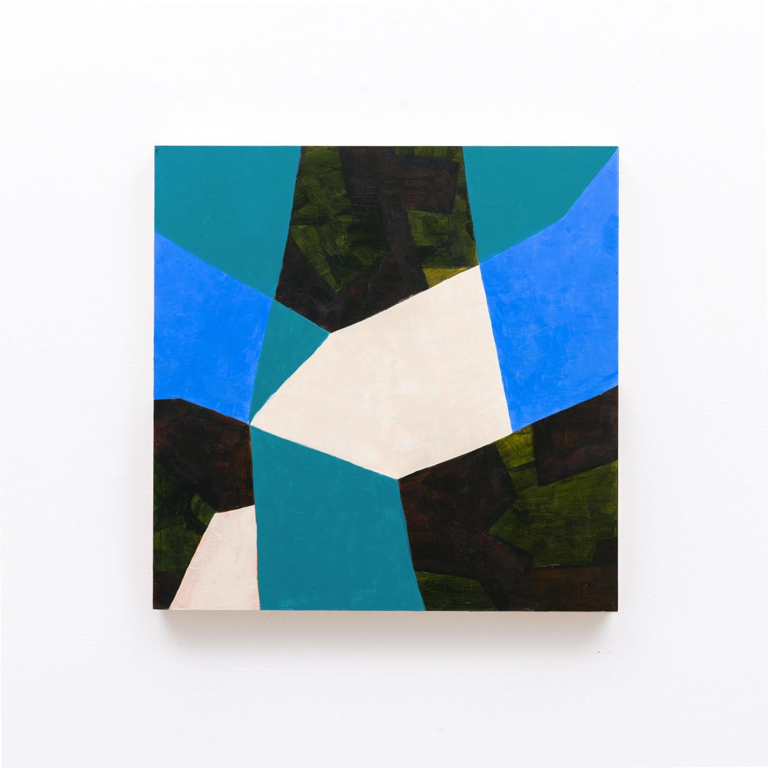 Senza titolo 3 (Quadro geometrico astratto contemporaneo in blu, verde acqua e nero) - Painting di Ralph Stout