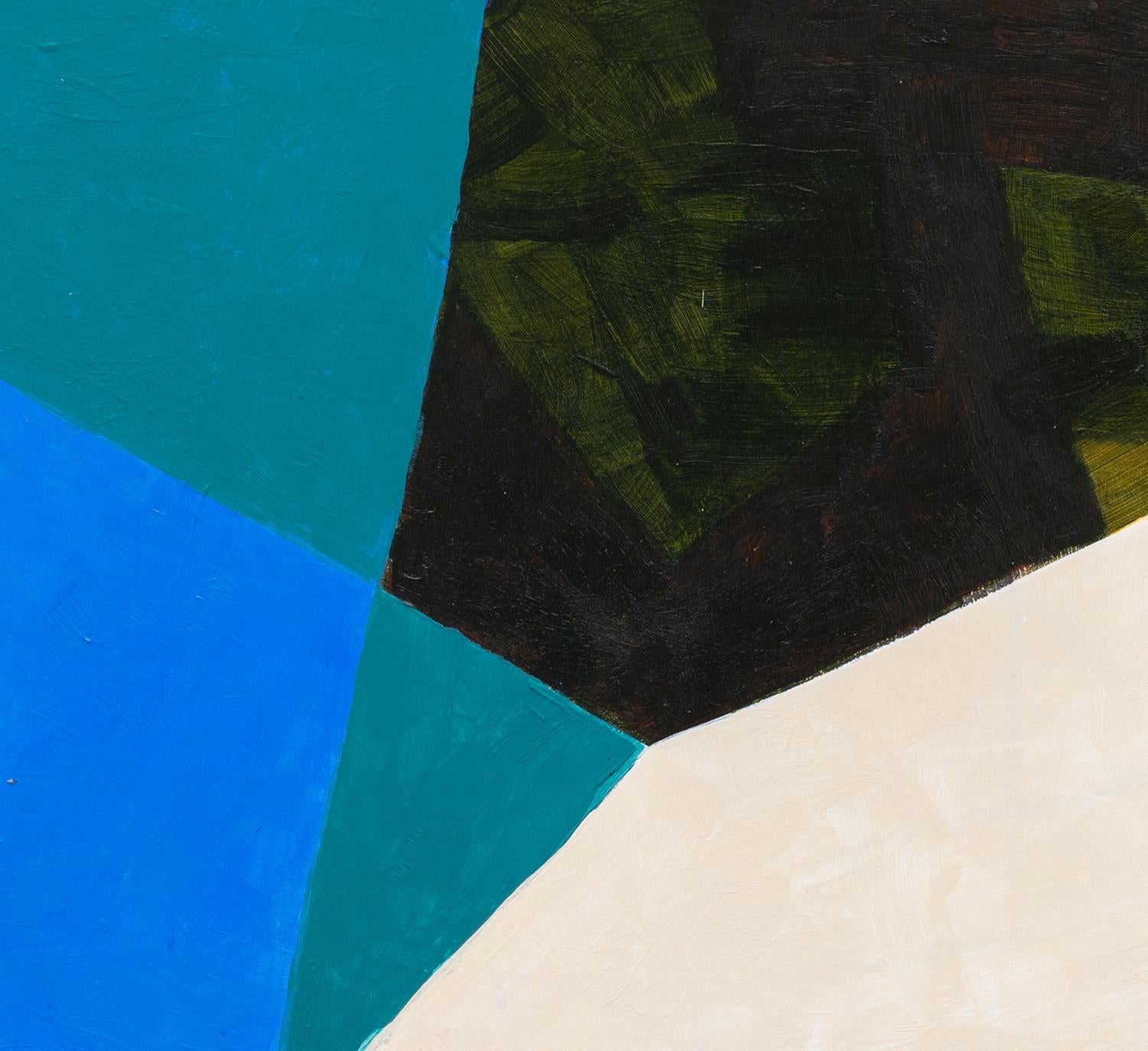 Senza titolo 3 (Quadro geometrico astratto contemporaneo in blu, verde acqua e nero) - Abstract Painting Blu di Ralph Stout
