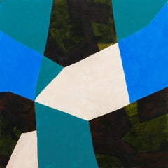Ohne Titel 3 (Zeitgenössisches abstraktes geometrisches Gemälde in Blau, Teal, Schwarz)