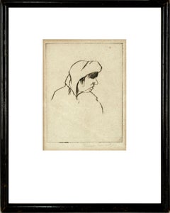 Early 20th Century Miniature Etching, Portrait of an Old Woman by Ralph Sweet