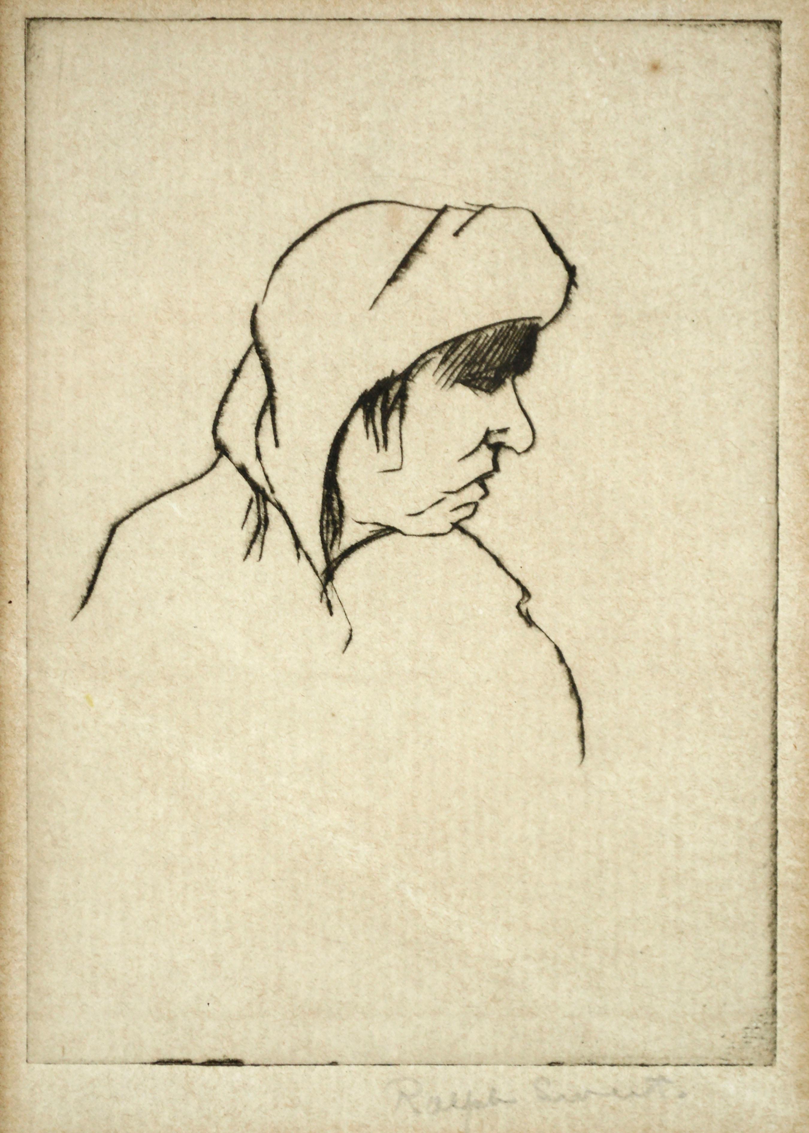 Miniatur-Radierung des frühen 20. Jahrhunderts, Porträt einer alten Frau von Ralph Sweet