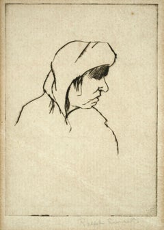 Early 20th Century Miniature Etching, Portrait of an Old Woman by Ralph Sweet