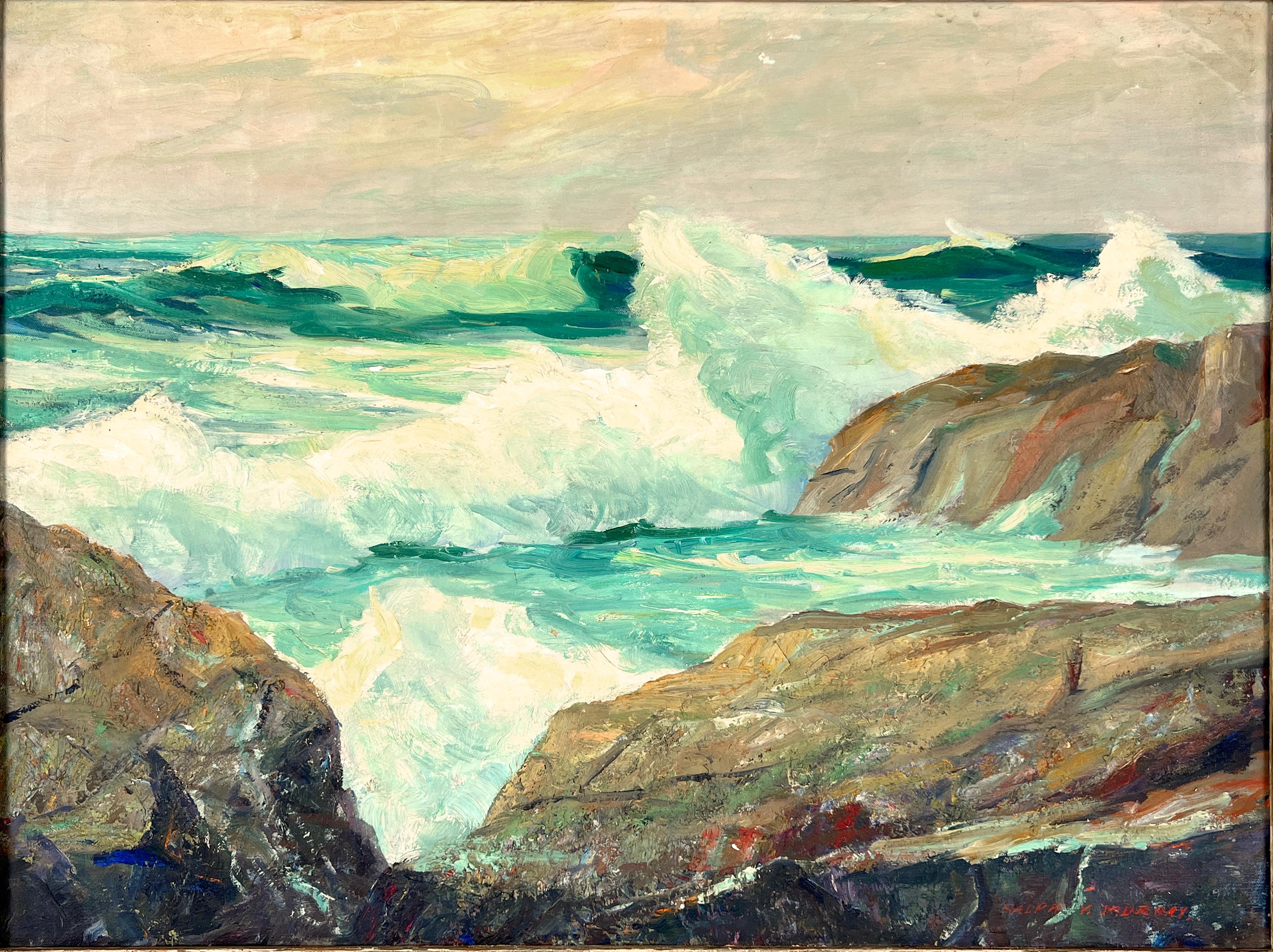 Big Sur California Seascape Original Mid-Century Oil on Linen - Painting by Ralph Victor Murray