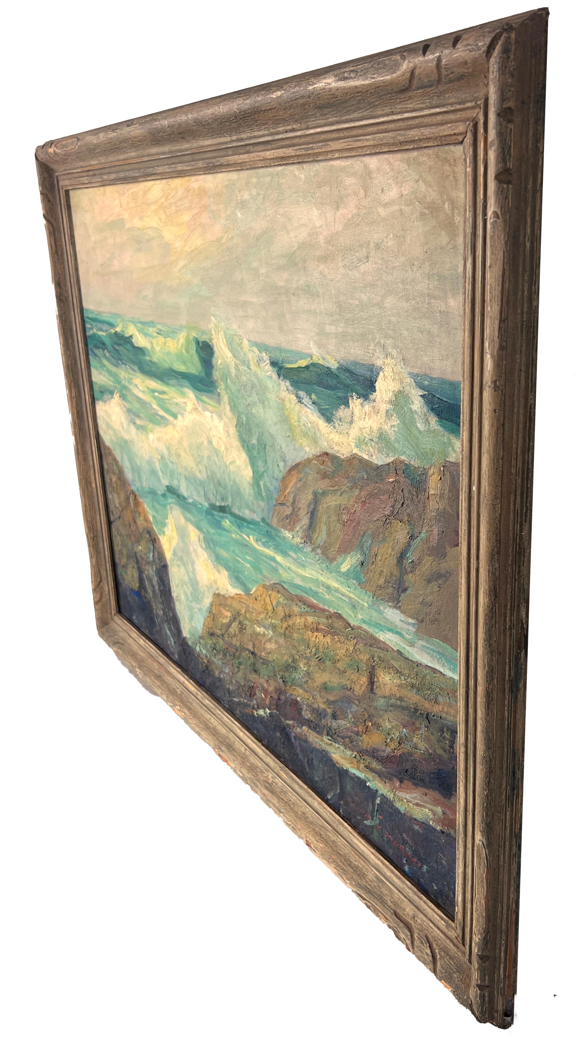 Big Sur California Seascape Original Mid-Century Oil on Linen - Beige Landscape Painting by Ralph Victor Murray