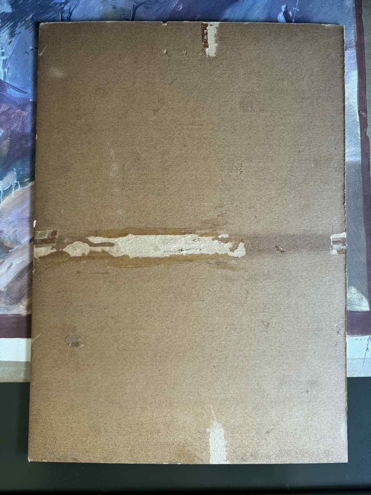 Gouache on paperboard painting by WPA artist Ralph W. Lermond. Likely influenced by his time as a student of Alexandre Jacovleff in Boston.  Signed lower right.

Ralph W. Lermond was born in Boise, Idaho in 1910. He later moved to Whitinsville,