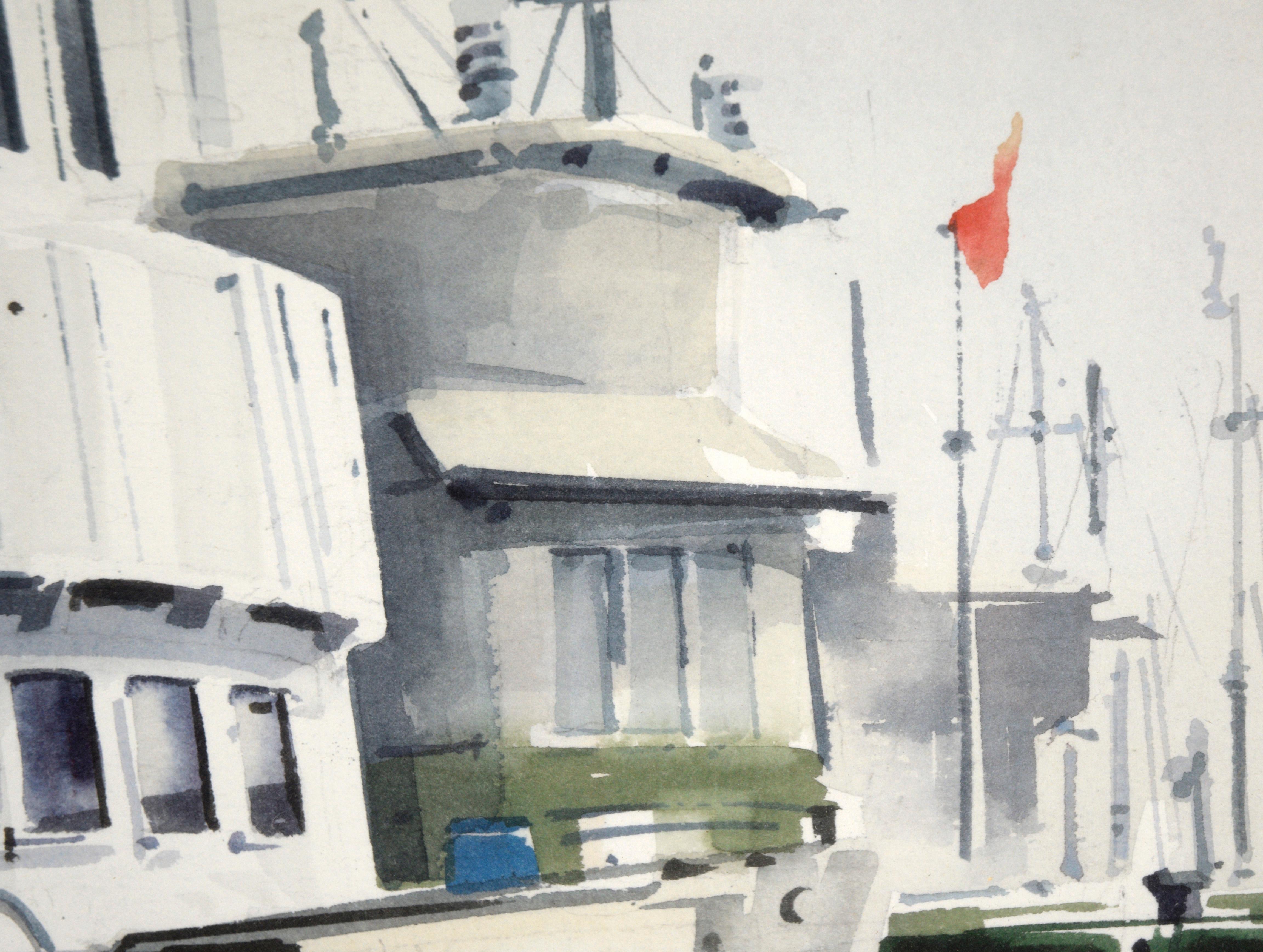 Boats at Sausalito Harbor - Watercolor on Paper For Sale 3