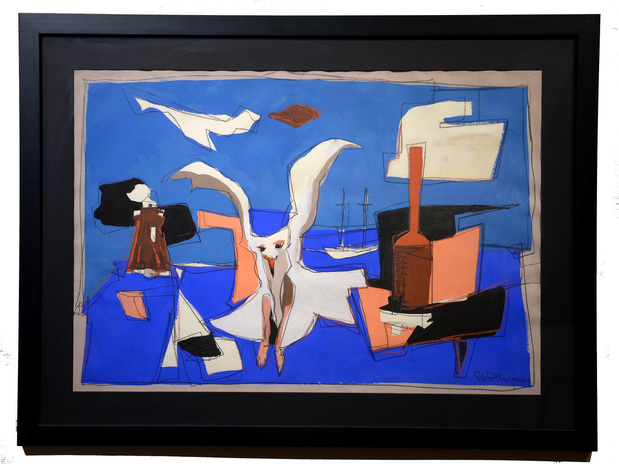 Astrazione costiera, Uccello marino, metà secolo, tecnica mista - Mixed Media Art Astratto di Ralston Carlton Thompson