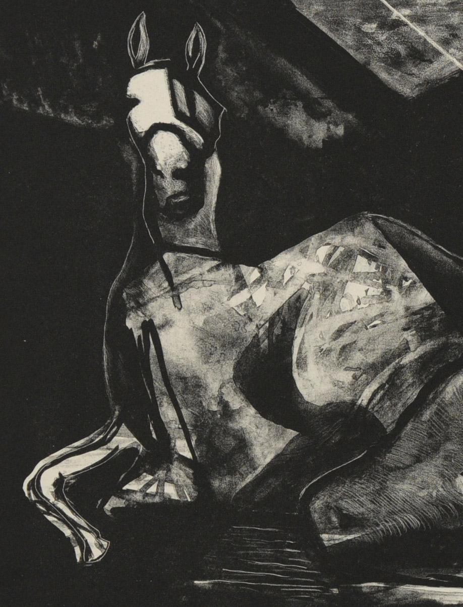 Toro and Horse
Lithograph, 1957
Signed and numbered in pencil by the artist.
Titled in pencil lower left.
Edition: 25 (24/25)
Printer: Ravel, Paris
Reference: Freeman L57.11
'Toro and Horse' was inspired by Spanish bullfighting, known as a corrida