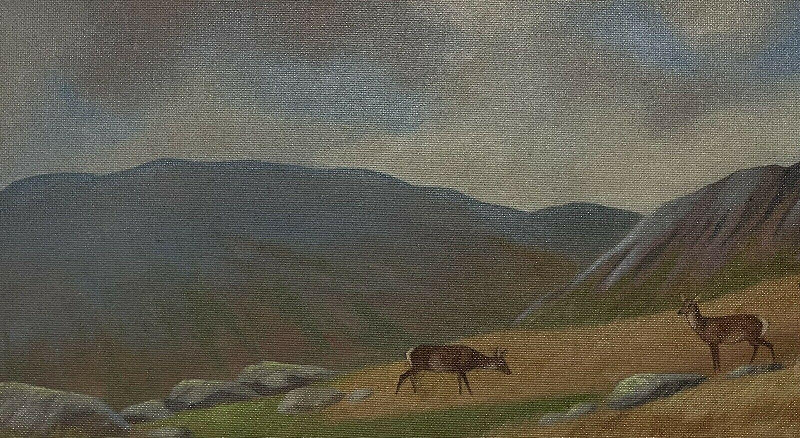 Peinture à l'huile signée « Stags Rutting in Scottish Highland Landscape » représentant une famille de cerfs - Victorien Painting par Ralston Gudgeon