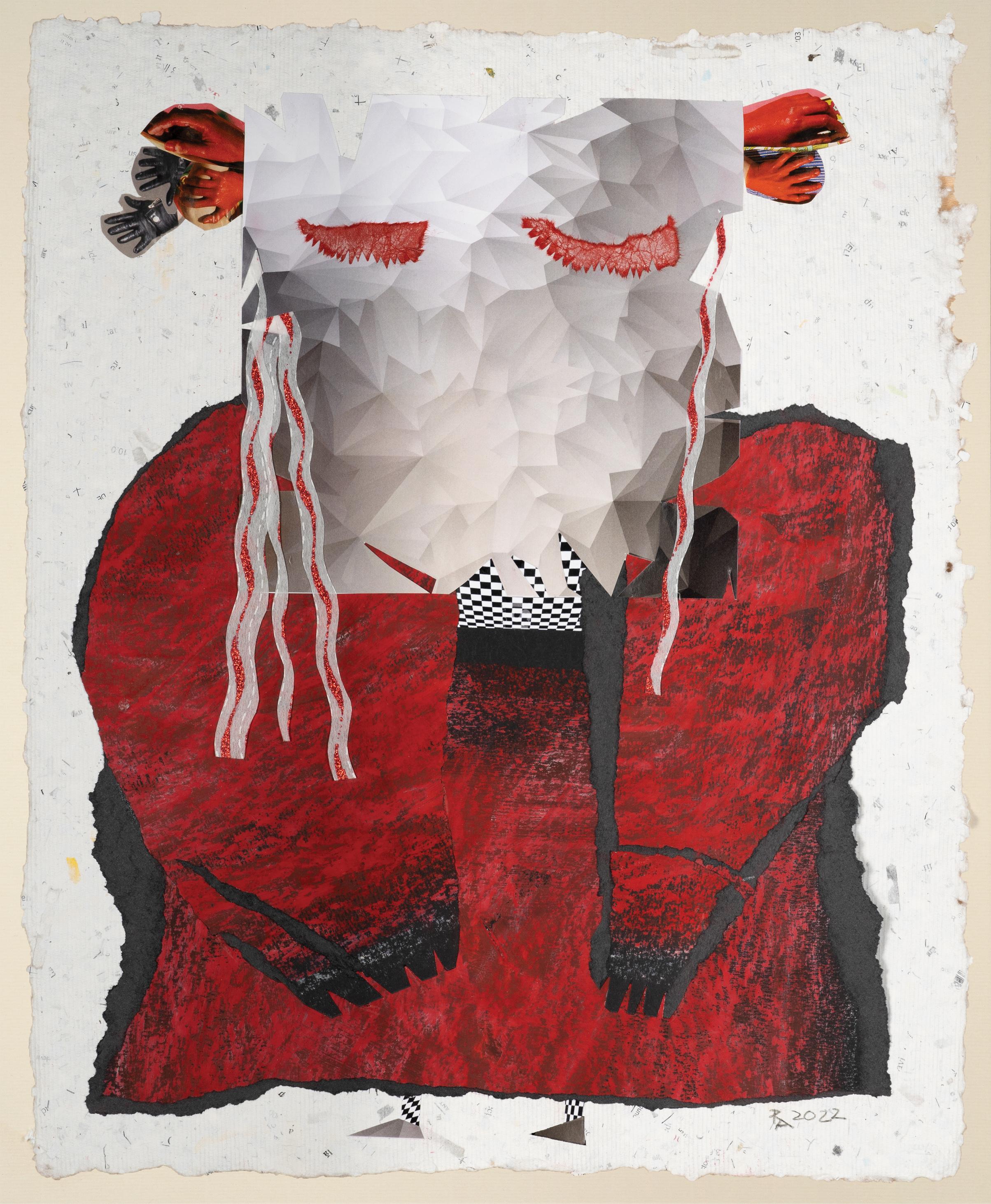 Raluca Arnăutu Figurative Art - Capricorn - Red, Collage, Paper, 21st Century