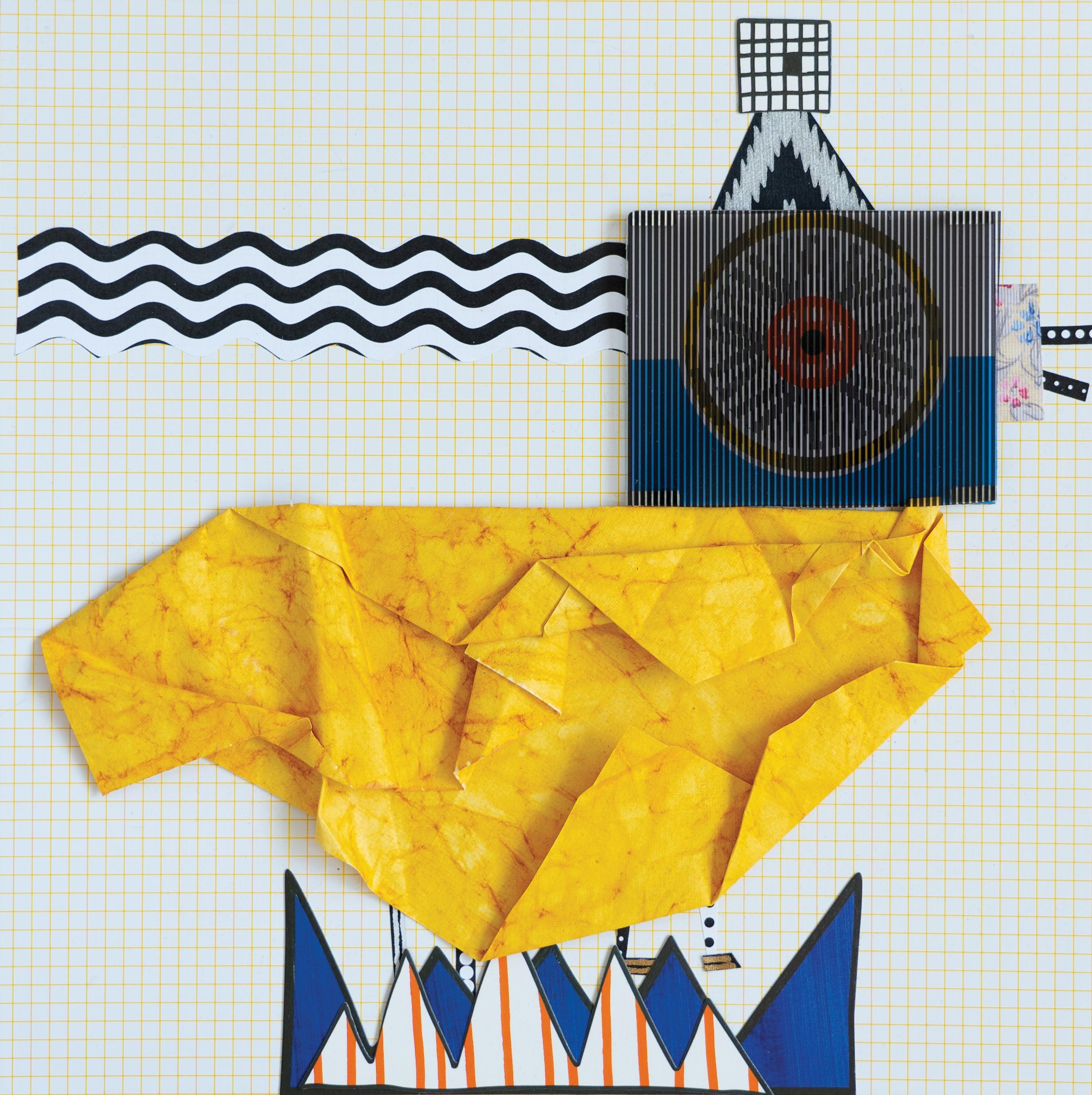 Raluca Arnăutu Abstract Drawing – Hoag's Object - Gelb, Blau, Collage, 21. Jahrhundert