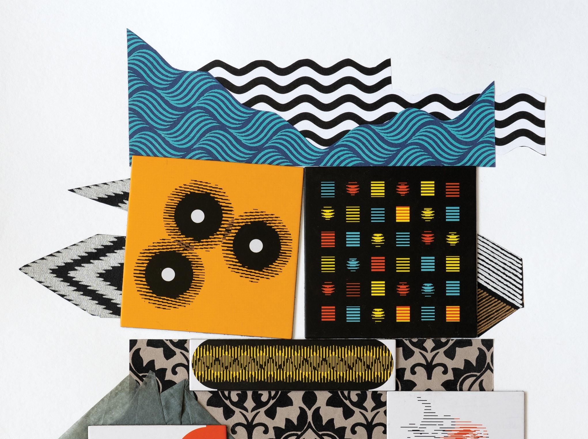 Paper Mill - Schwarz, Gelb, Blau, Orange, Collage – Art von Raluca Arnăutu