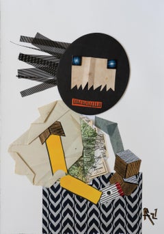 The Cartographer - Black, Yellow, Collage, Surrealism