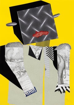 The Character from the Mirror - Jaune, noir, collage, surréalisme