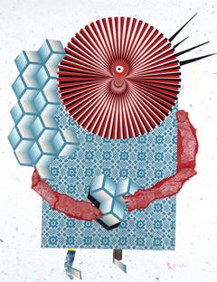 L'acchiappasogni - Collage, carta, rosso, arte contemporanea