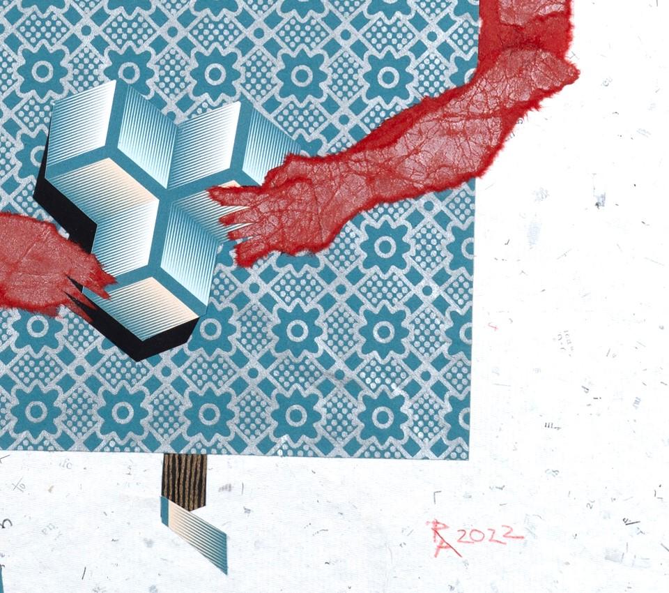 The Dreamcatcher - Collage, papier, rouge, art contemporain en vente 1