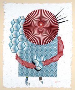 The Dreamcatcher - Collage, papier, rouge, art contemporain