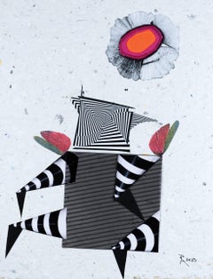The Flight - Collage, Weiß, Rot, Schwarz, Zeitgenössische Kunst, Surrealist