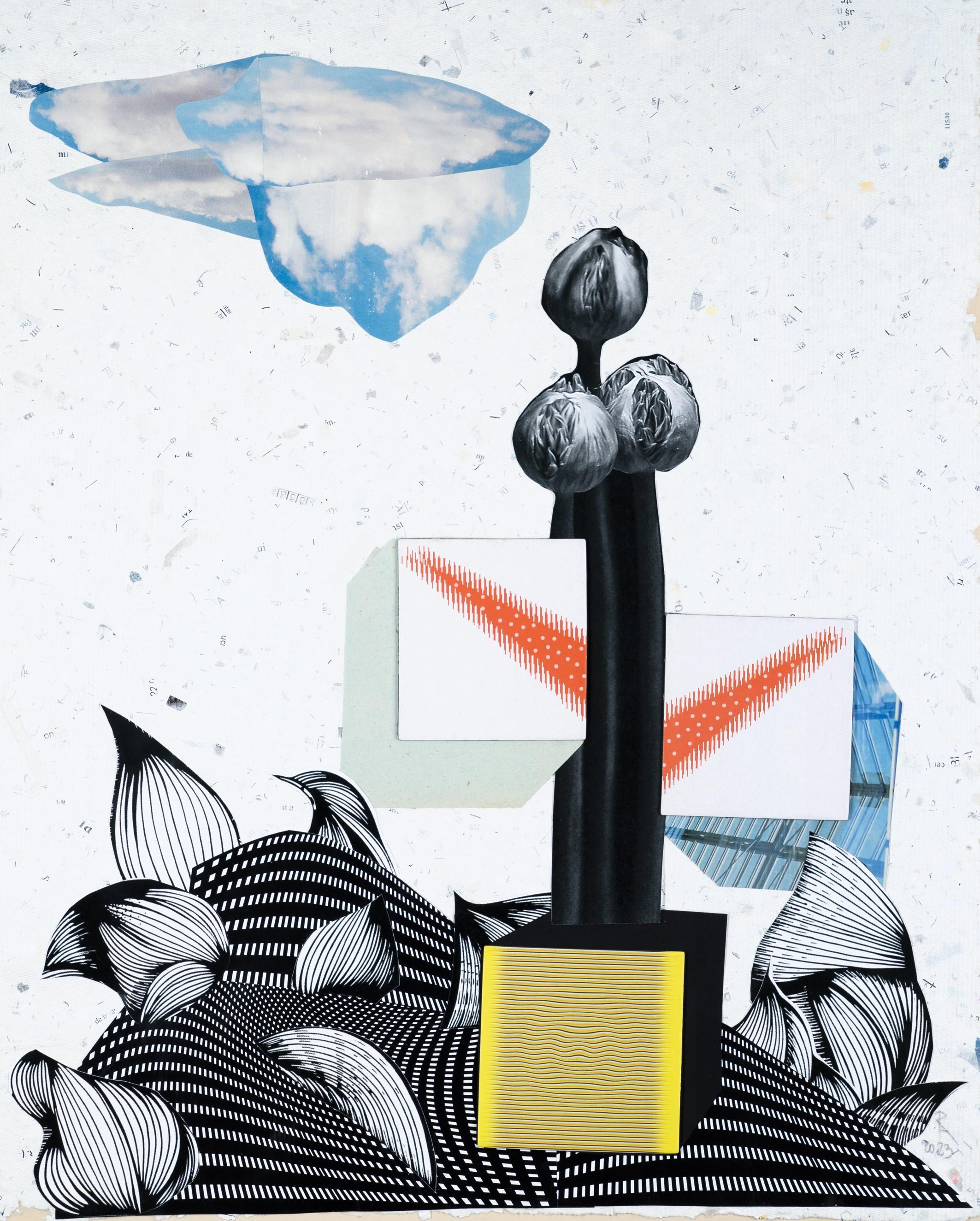 The Flower - Paper, Landscape, Collage, 21st Century, Surrealism - Contemporary Mixed Media Art by Raluca Arnăutu