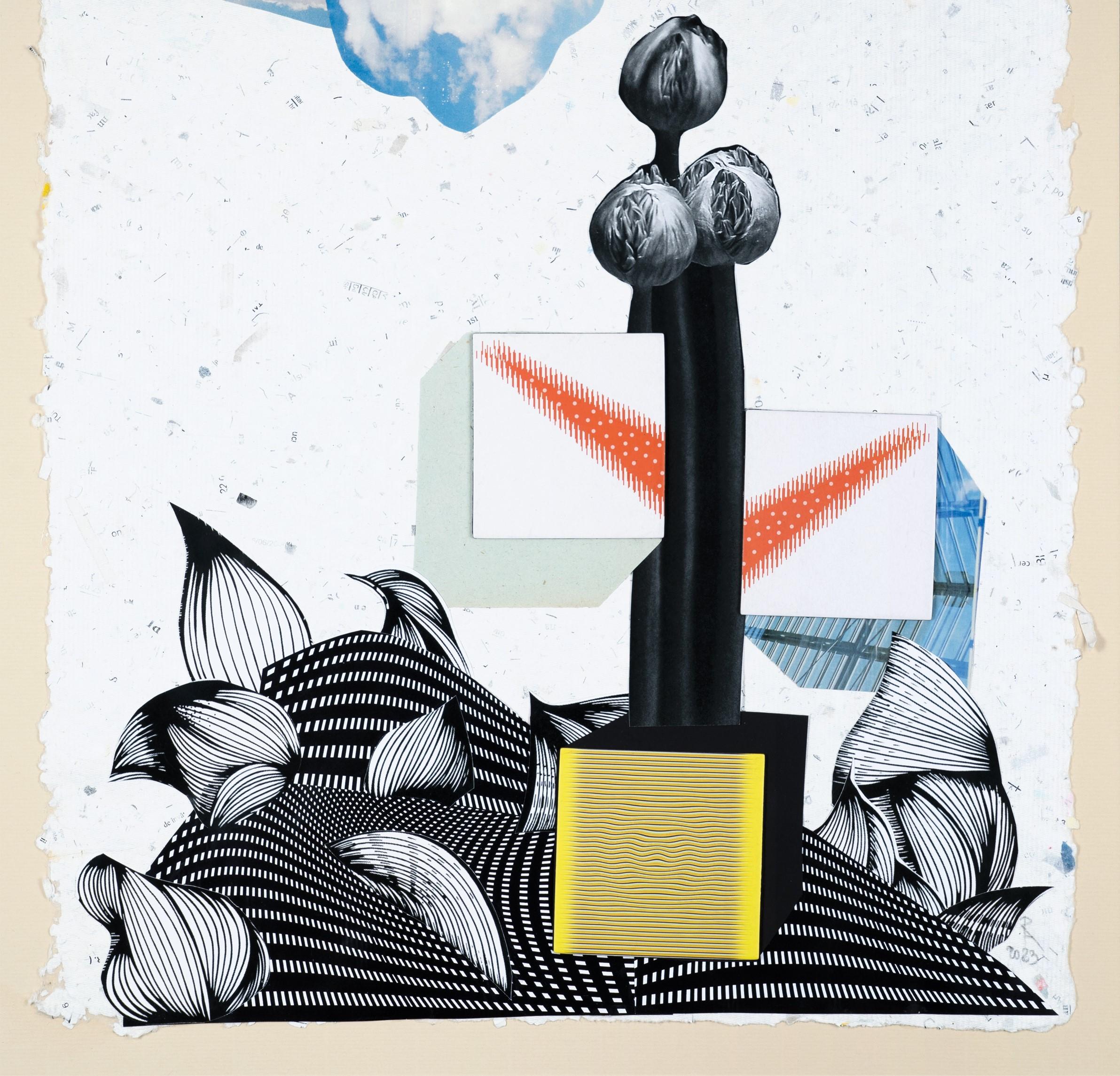 The Flower - Paper, Landscape, Collage, 21st Century, Surrealism - Contemporary Mixed Media Art by Raluca Arnăutu