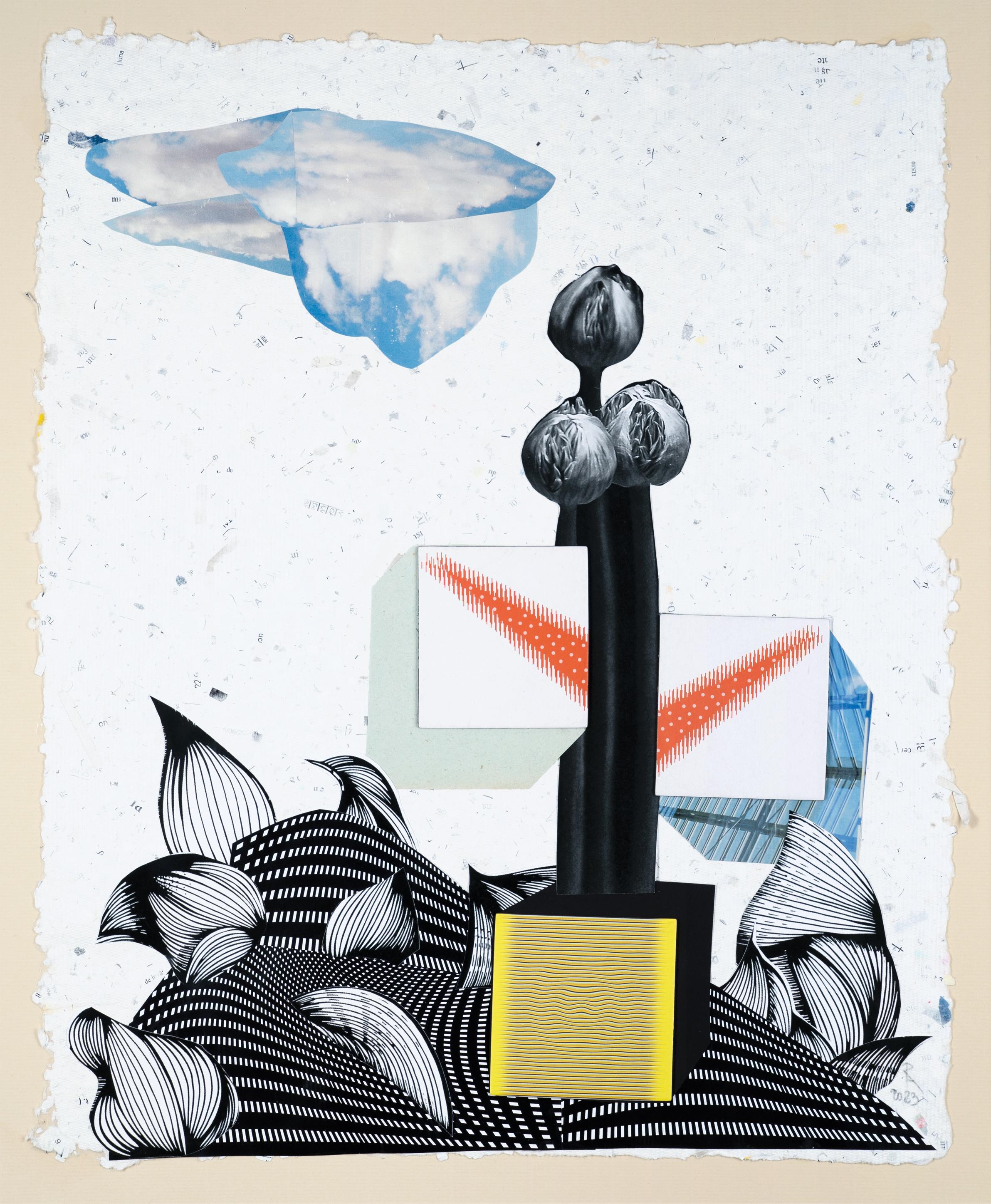 Die Blume – Papier, Landschaft, Collage, 21. Jahrhundert, Surrealismus – Mixed Media Art von Raluca Arnăutu
