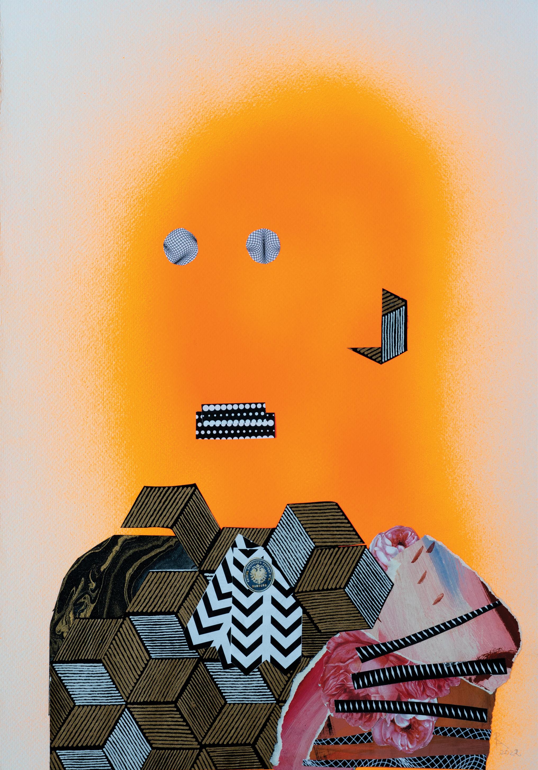 The Headless Soldier - Orange, Papier, Zeitgenössische Kunst, 21. Jahrhundert – Mixed Media Art von Raluca Arnăutu
