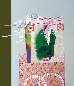 The Pilgrim - Green, Red, Collage, Contemporary Art, 21st Century