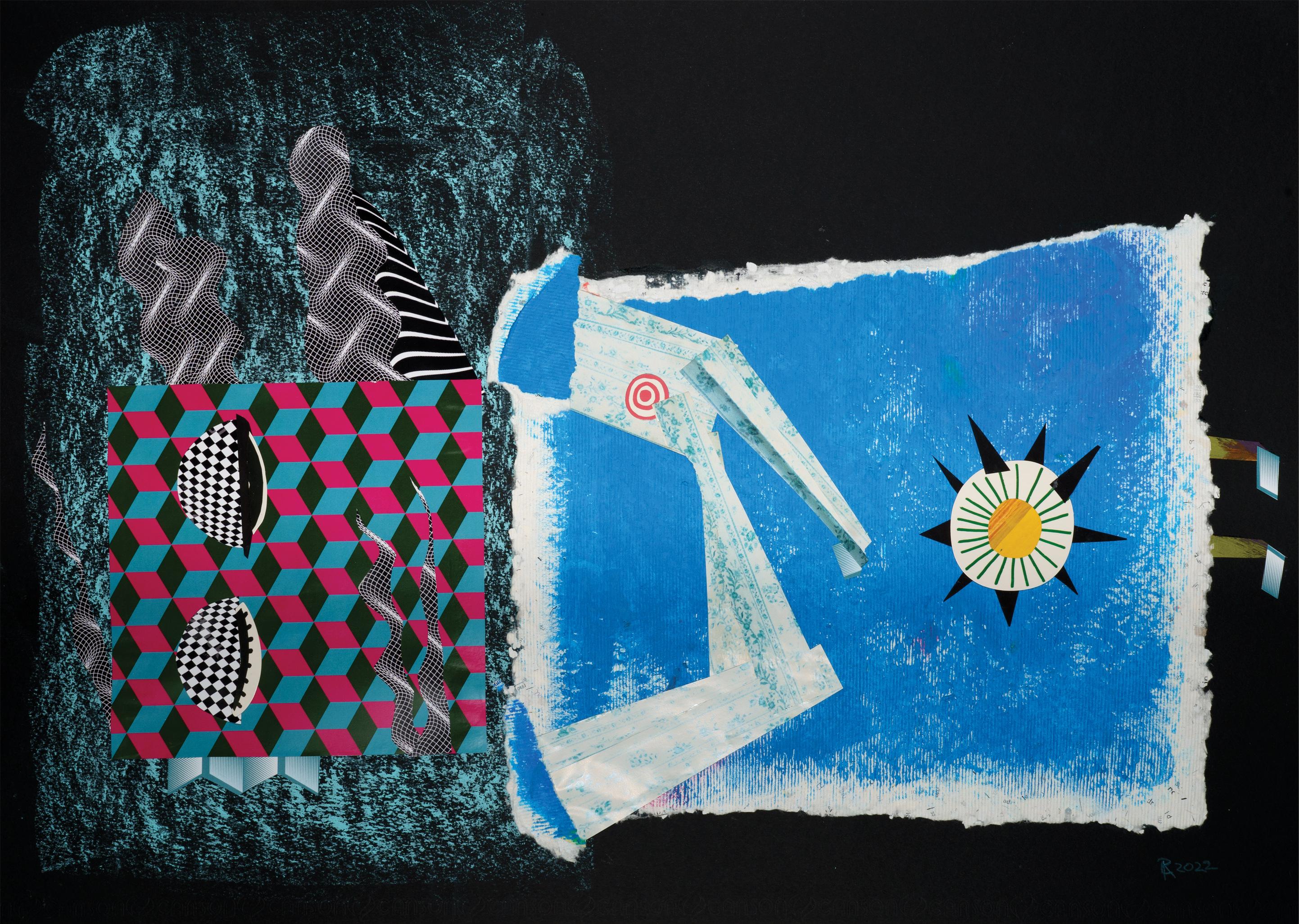 Raluca Arnăutu Figurative Art - The Sleep - Blue, Black, Collage, Paper