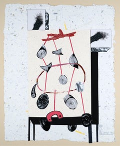 The Water - Collage, papier, 21e siècle, rouge, noir