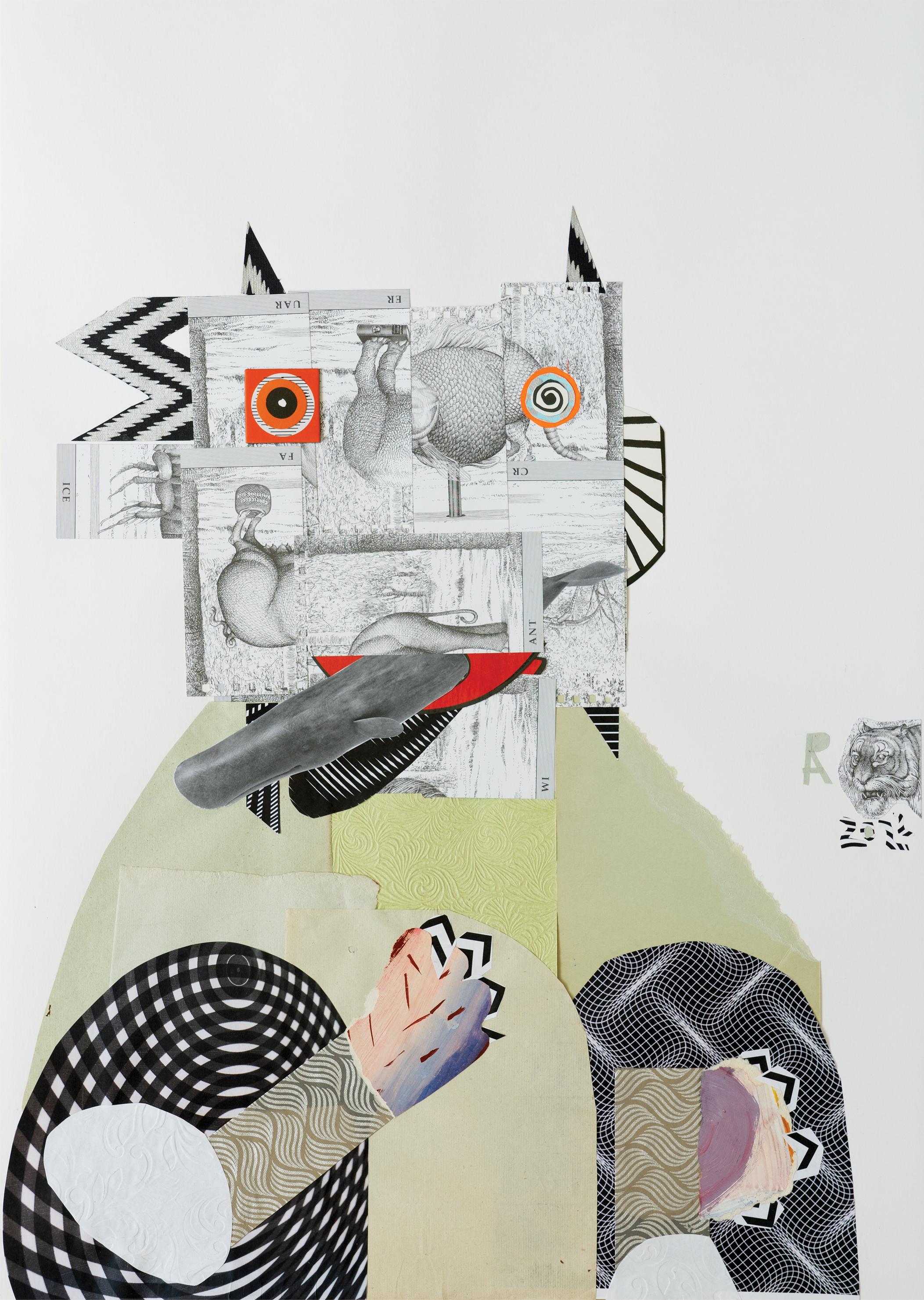 Raluca Arnăutu Figurative Art – The Whale Hunter - Collage, Papier, Surrealismus, Zeitgenössische Kunst