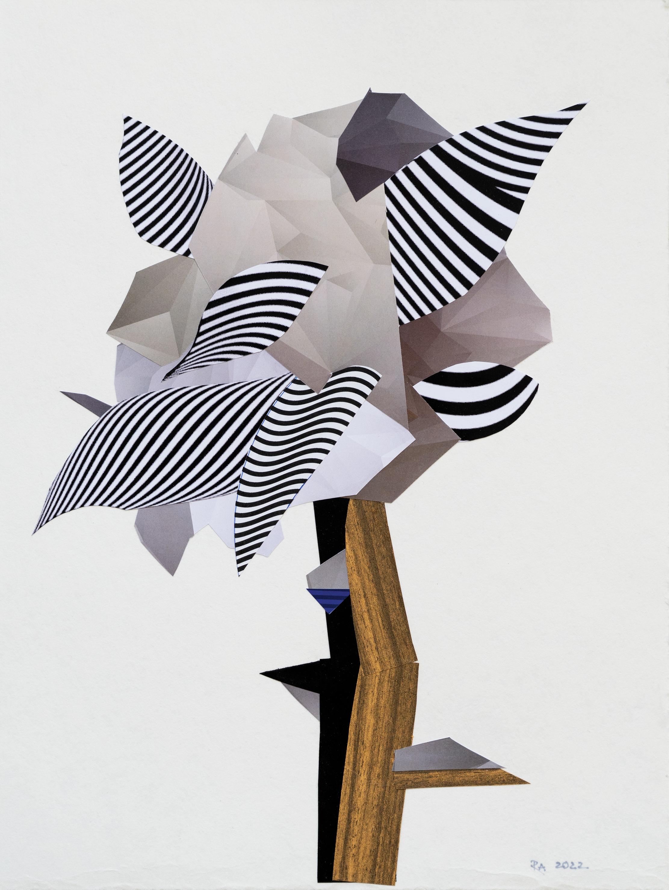 Tree II - Landscape, White, Black, Paper, Collage - Mixed Media Art by Raluca Arnăutu
