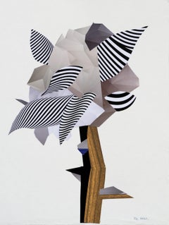 Baum II – Landschaft, Weiß, Schwarz, Papier, Collage