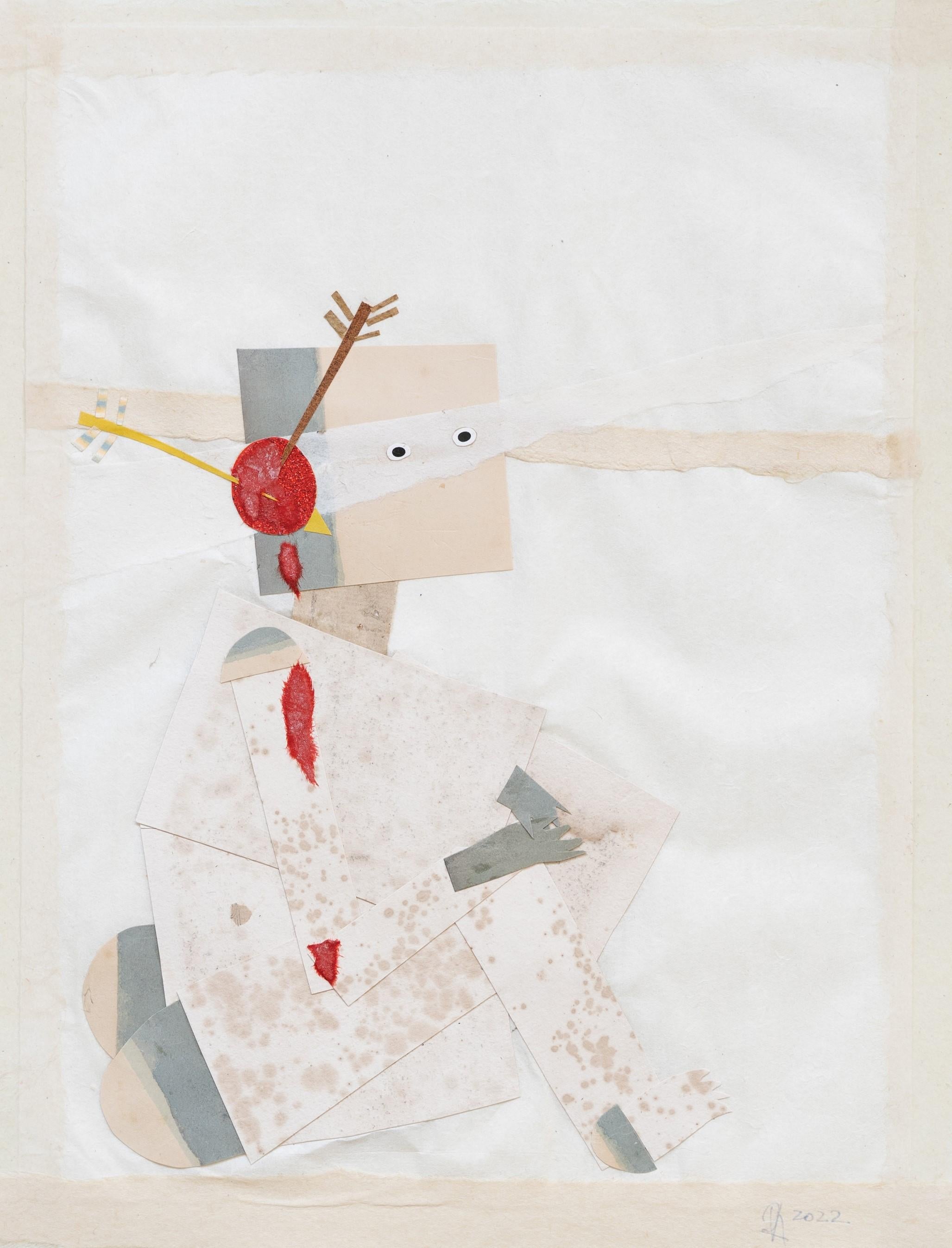 Soldado Herido - Blanco, Papel, Dibujo, Arte Contemporáneo, Figurativo - Figurative Art Gris de Raluca Arnăutu