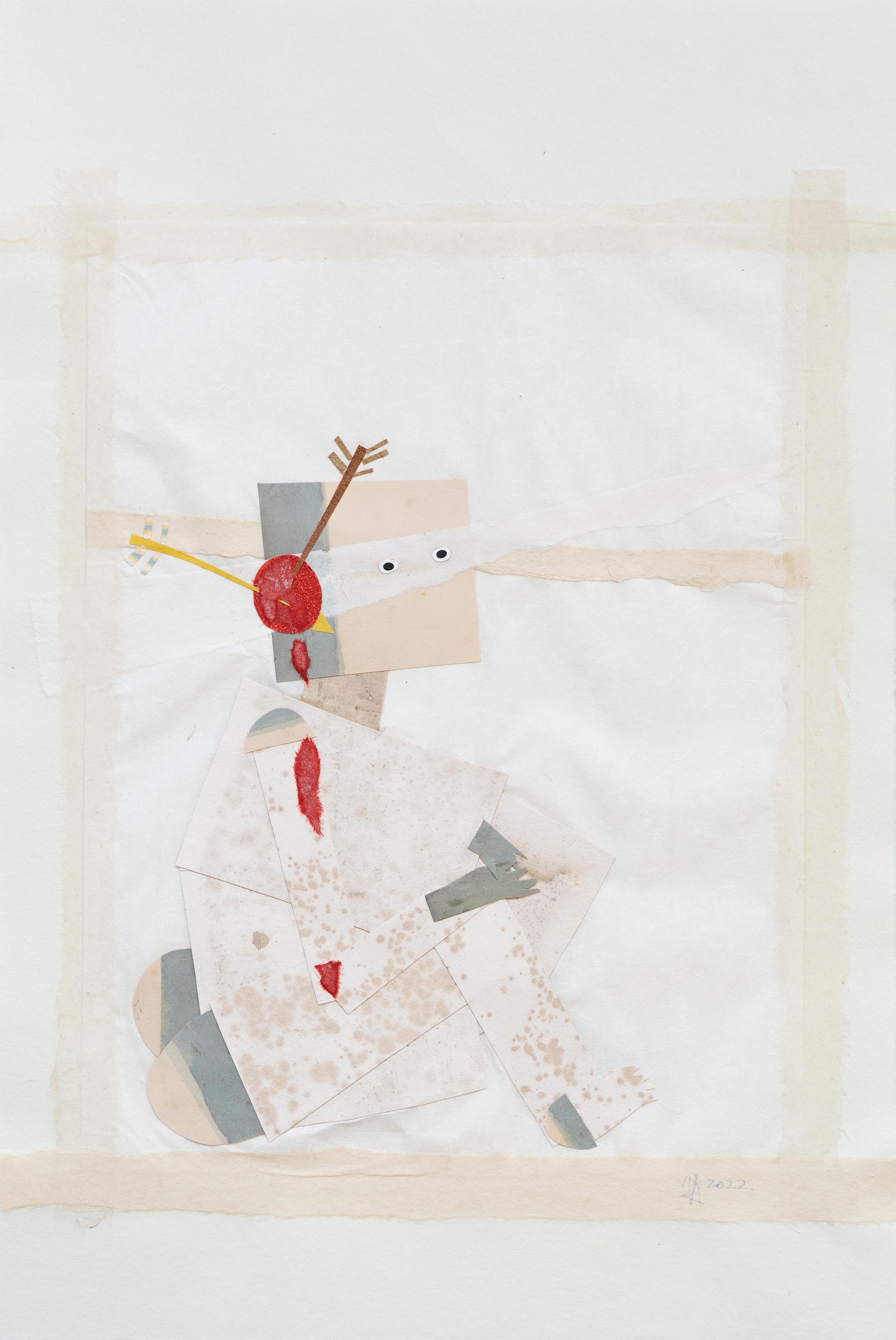Wounded Soldier - White, Paper, Drawing, Contemporary Art, Figurative