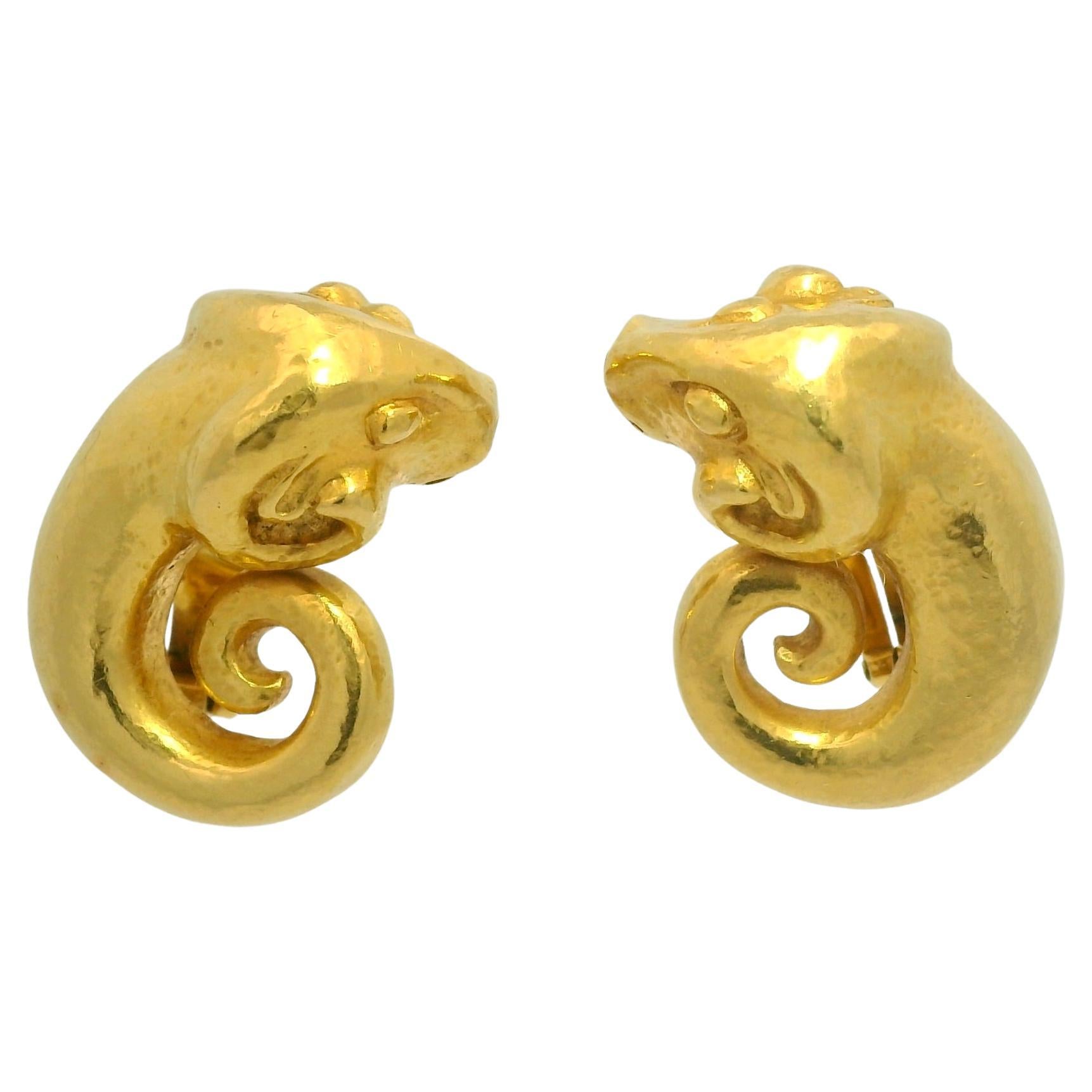 Ram earrings signed Zolotas For Sale