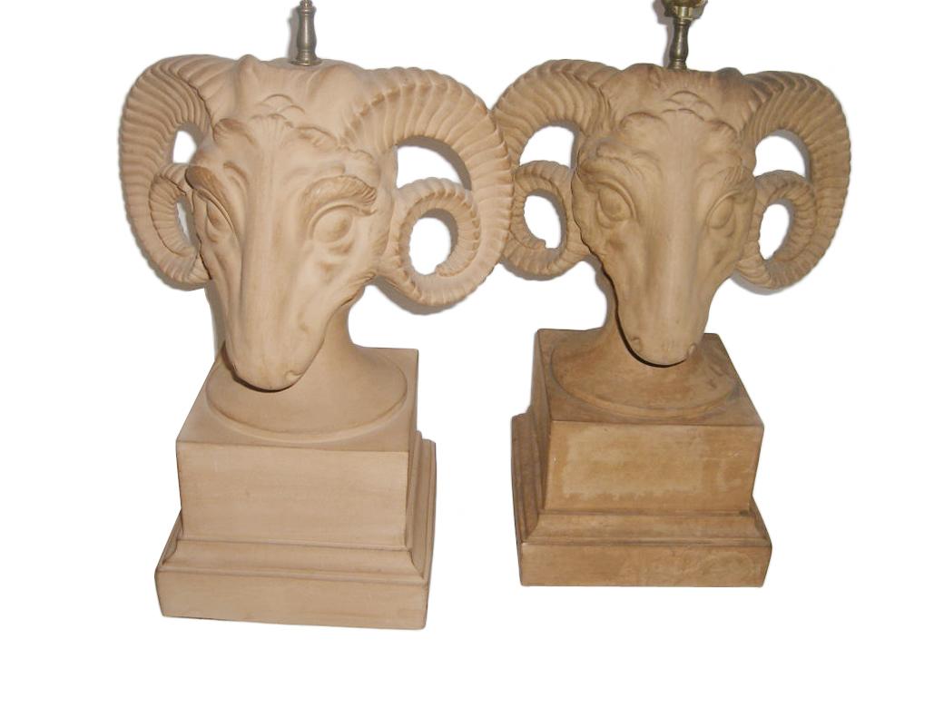 Italian Ram Head Terracotta Lamps For Sale