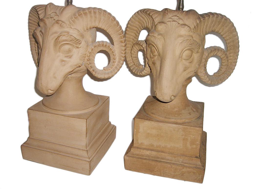 Ram Head Terracotta Lamps In Good Condition For Sale In New York, NY