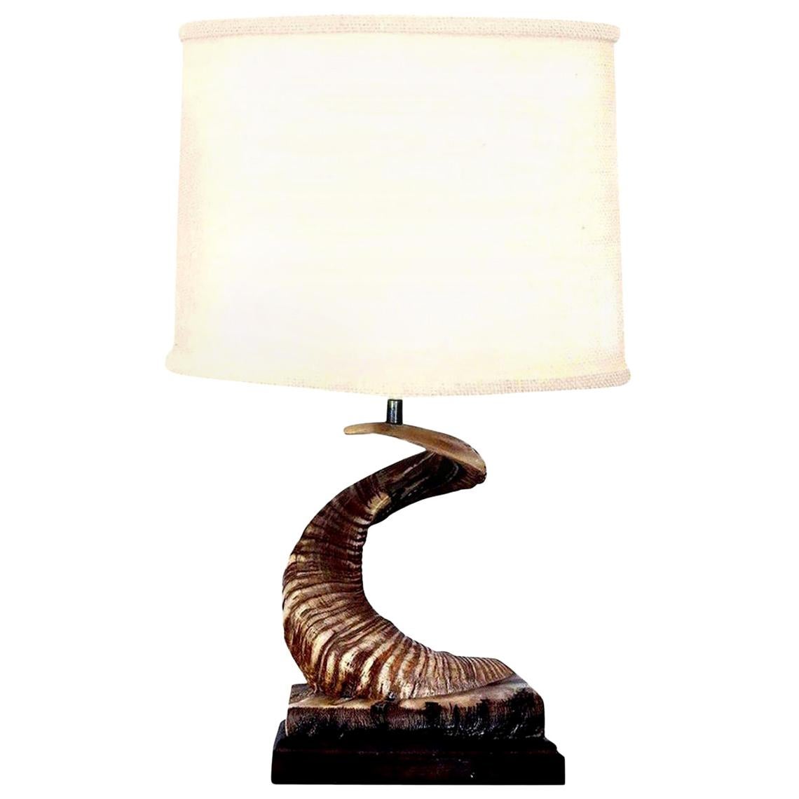 Carved Vintage Ram Horn Table Lamp