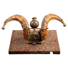 Antique Ram Horns Marble Inkwell Desk Set