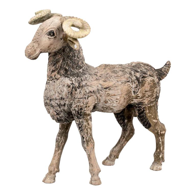 Ram in Sculpted and Painted Wood, 19th Century