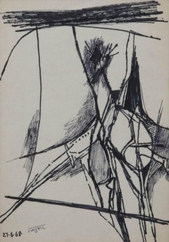 Vintage Abstract, Drawing, Pen & Ink on Paper by Modern Indian Artist "In Stock"