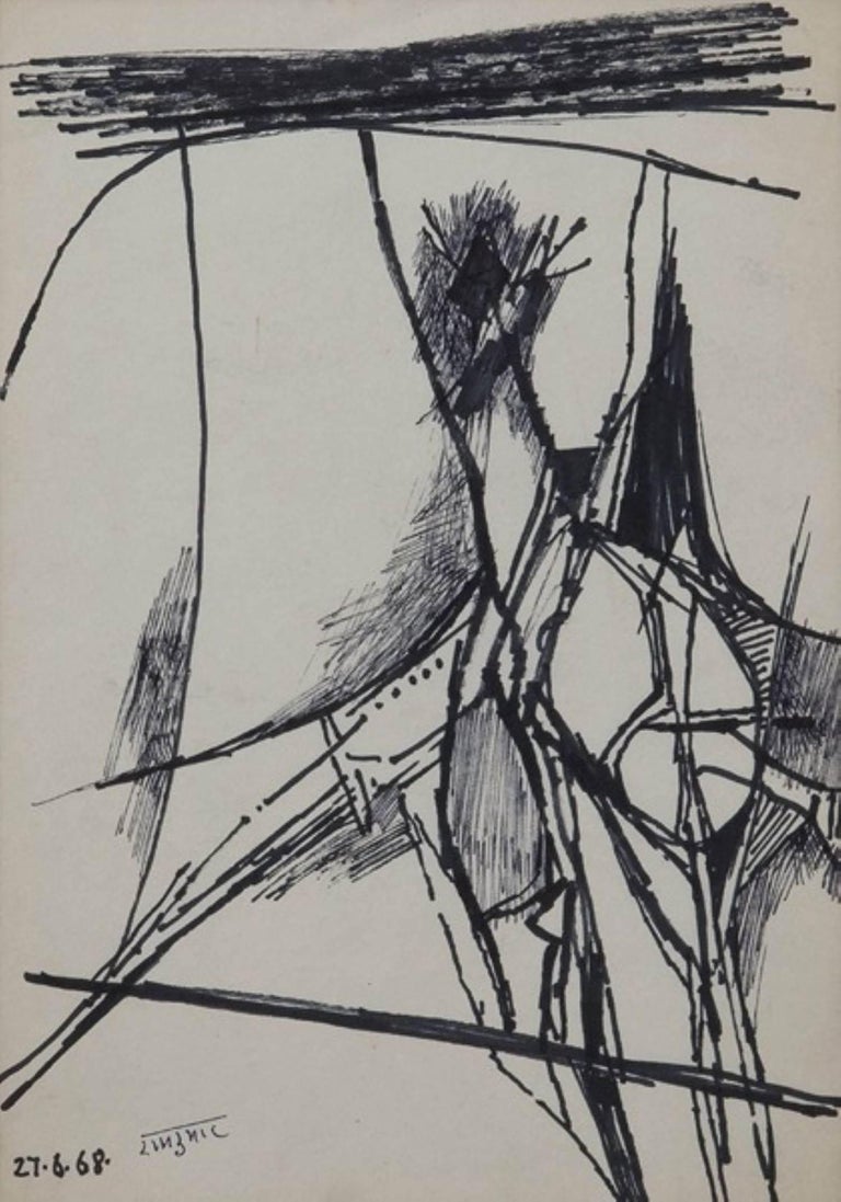 Ram Kumar Abstract Drawing Pen And Ink On Paper By Modern