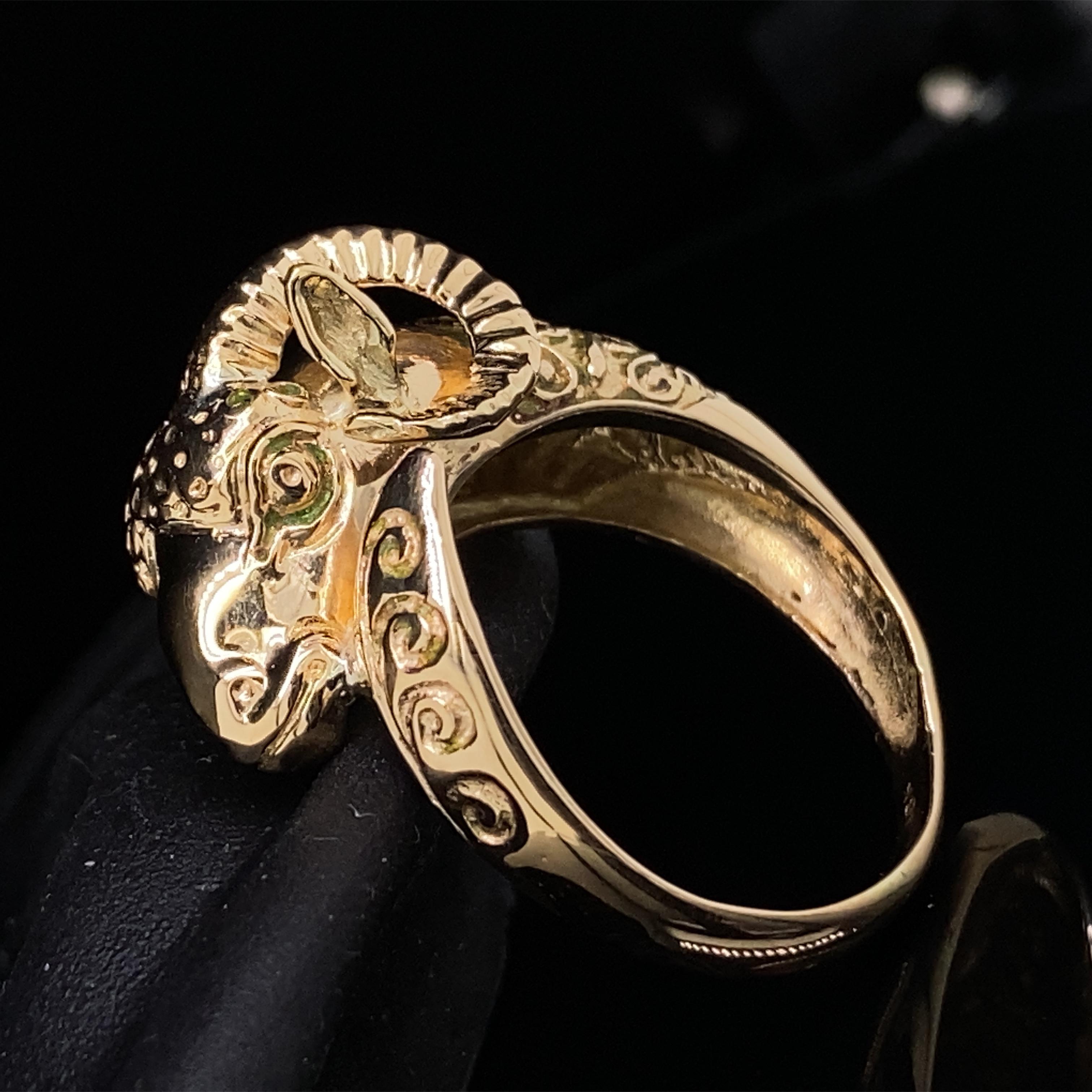 Women's or Men's Ram or Aries Figural Bypass Ring in 18 Karat Yellow Gold