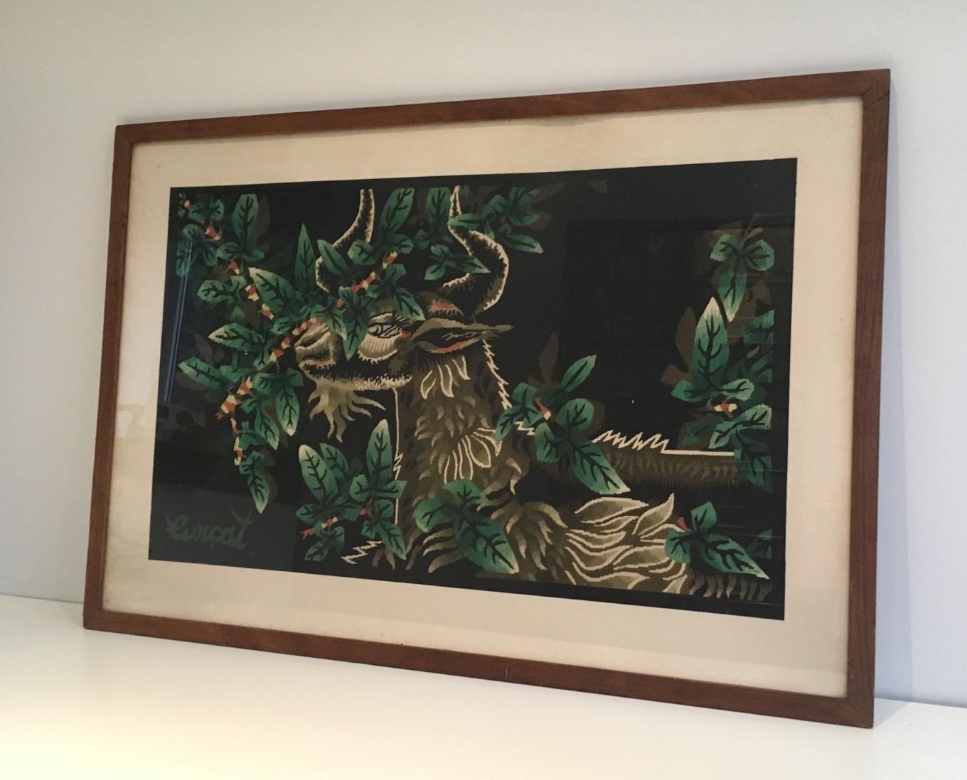Dieser Widderdruck ist ein von dem französischen Designer Jean Lurçat signiertes Werk. Circa 1970.