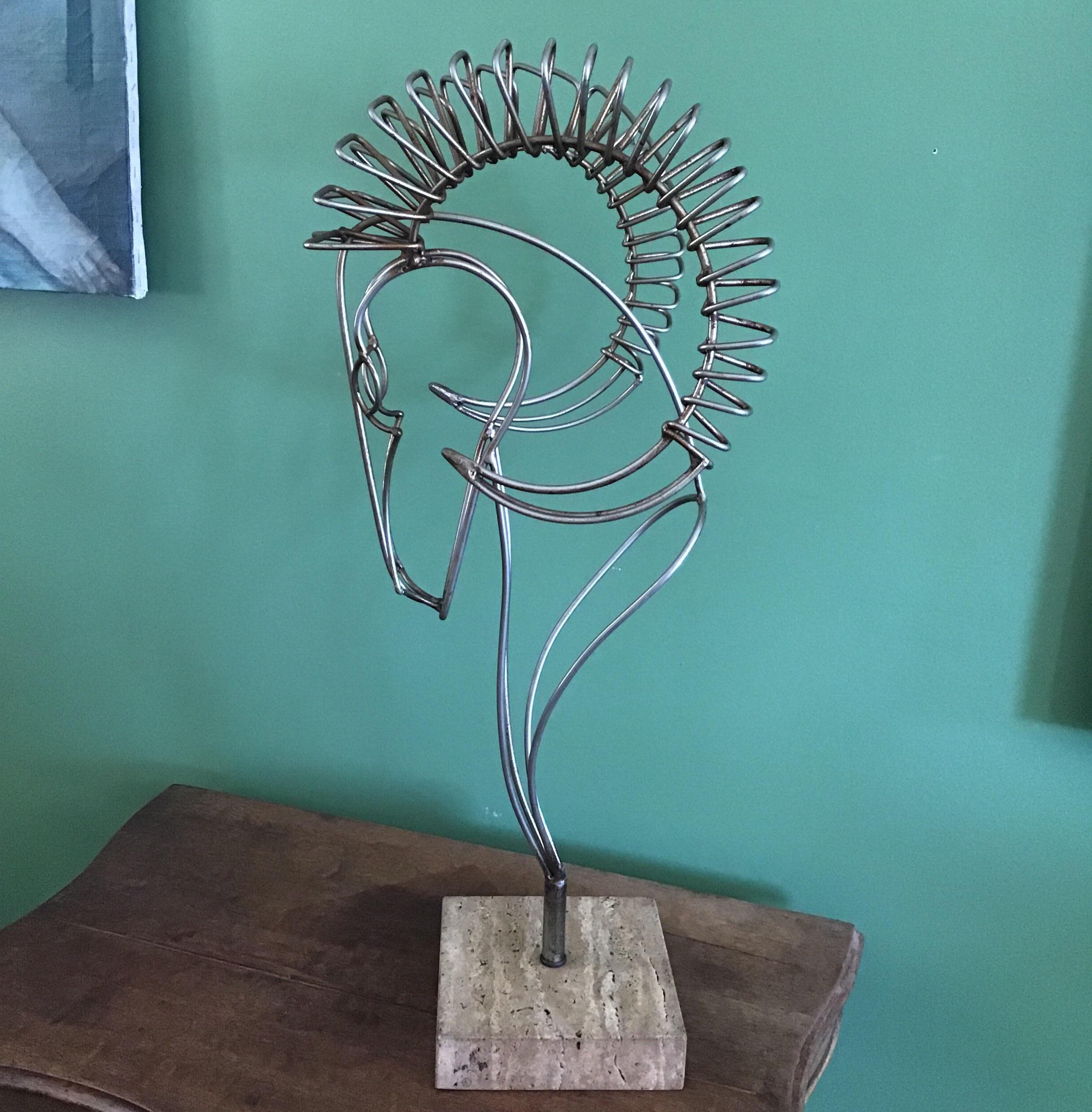 Metà XX secolo Ferro nichelato e marmo sovradimensionato  Scultura di metà secolo A.I.C. in vendita