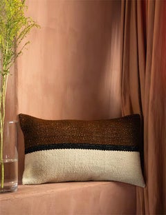 Rama Wool Lumbar Throw Pillow in Brown and Beige - Handmade